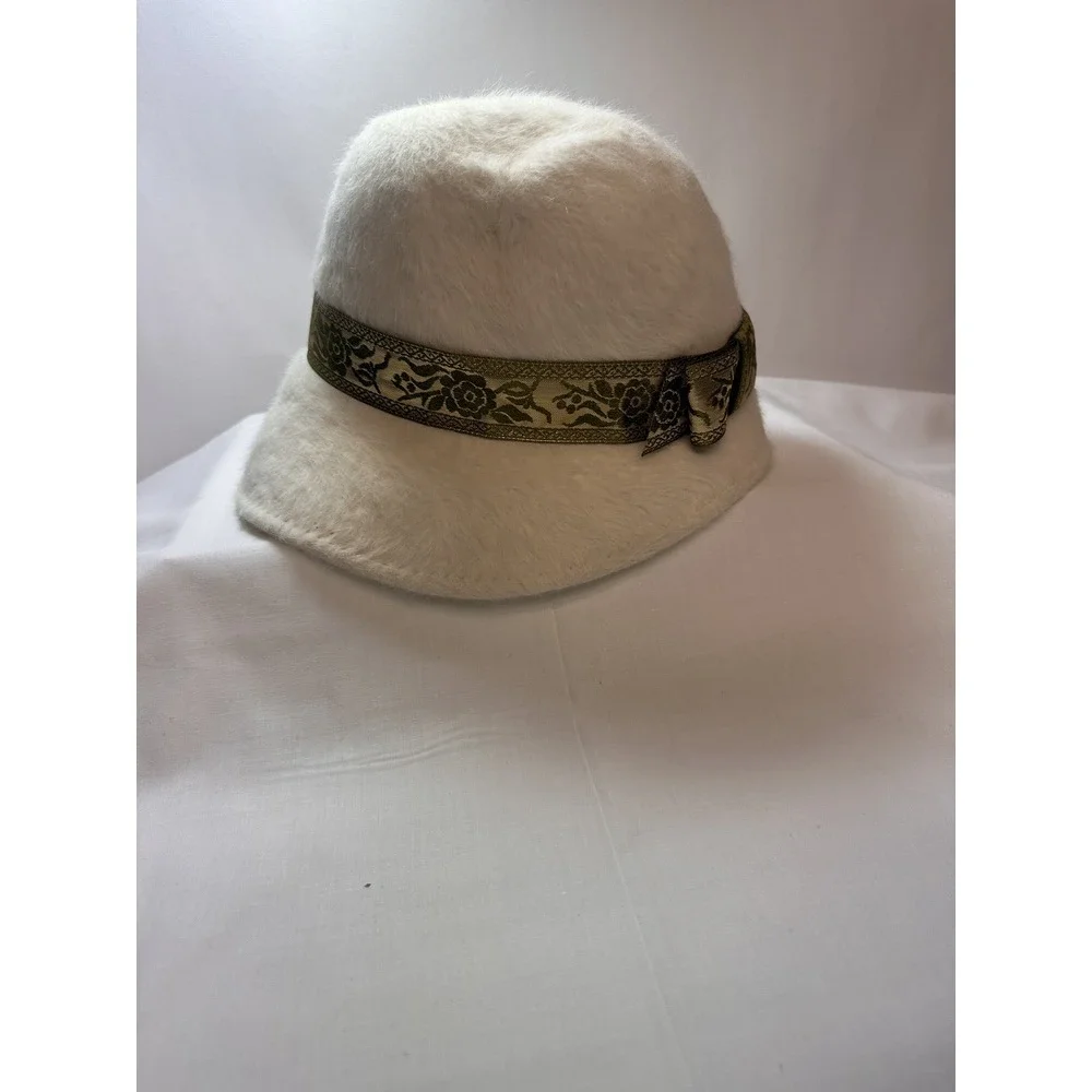 Cloche 1960's Hat Doree Of New York Beige With Gold/black Trim Wool Felt Very Gd - Picture 10 of 15
